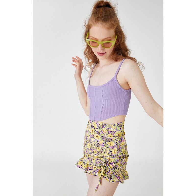 Koton Floral Mini Skirt With Pleats