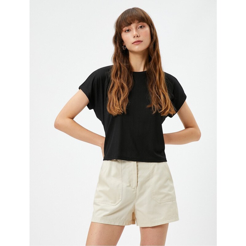 Koton Crop T-Shirt Bat Sleeve Crew Neck