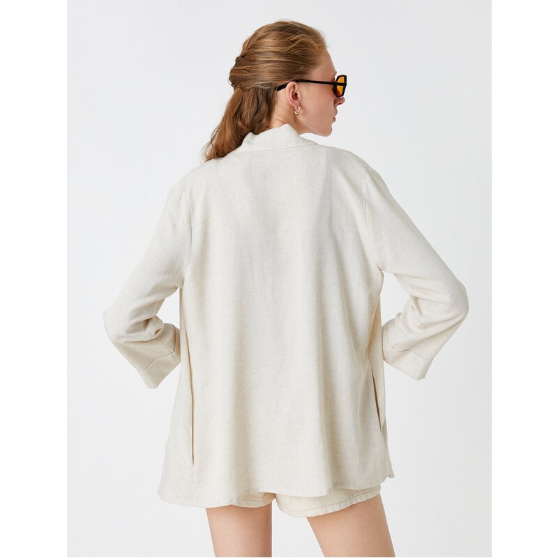 Koton Short Kimono Long Sleeve Linen Blend