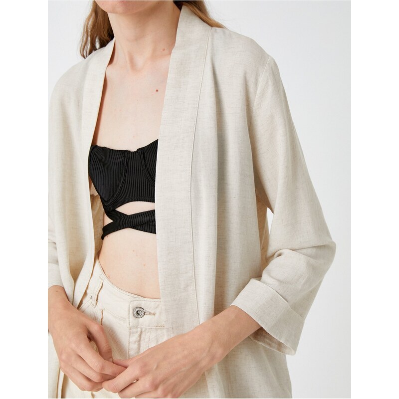 Koton Short Kimono Long Sleeve Linen Blend