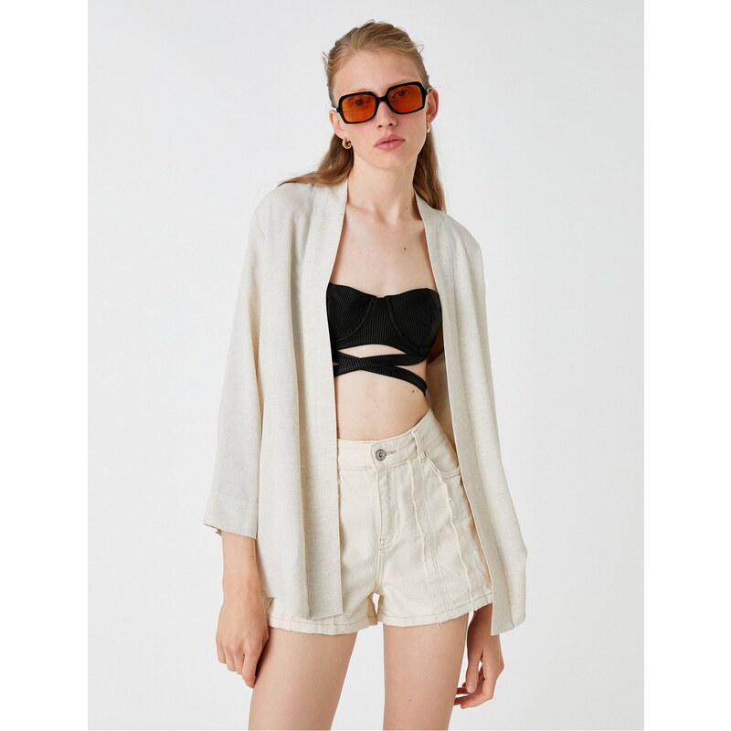 Koton Short Kimono Long Sleeve Linen Blend