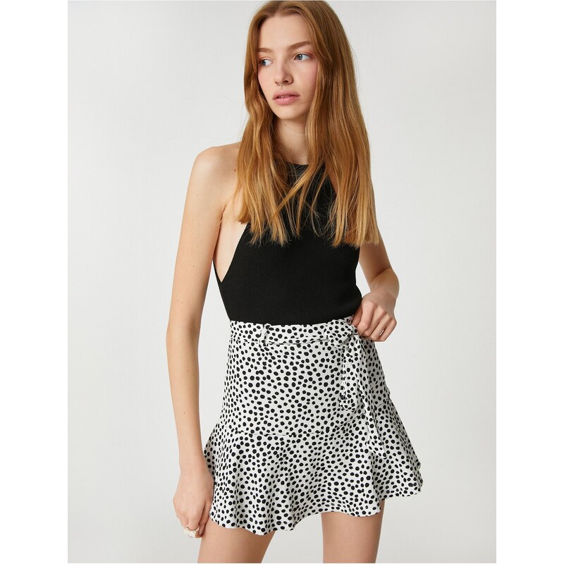 Koton Shorts Skirt Belted Waist Patterned Flounce