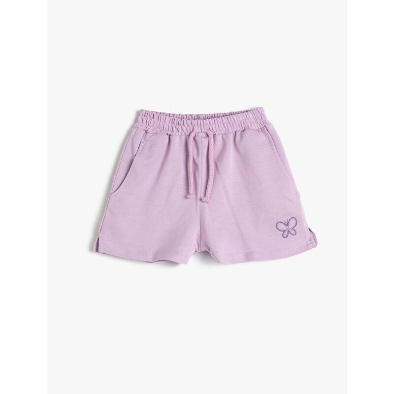 Koton Shorts with Tie Waist Elastic Pocket, Butterfly Print Detailed.