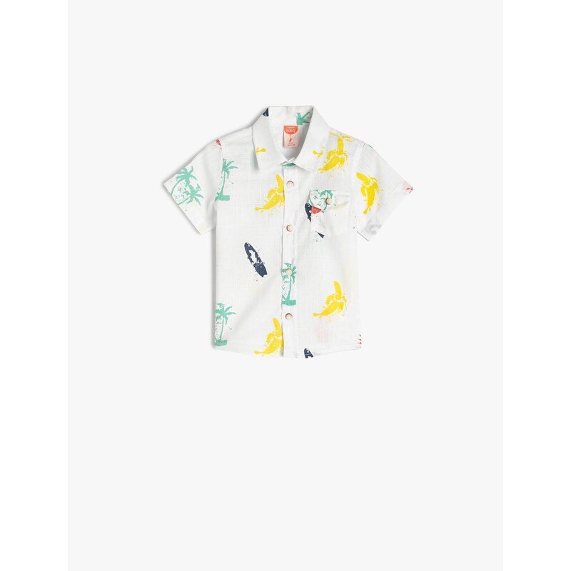 Koton Shirt Short Sleeved with Cap Pocket Detail Printed Cotton