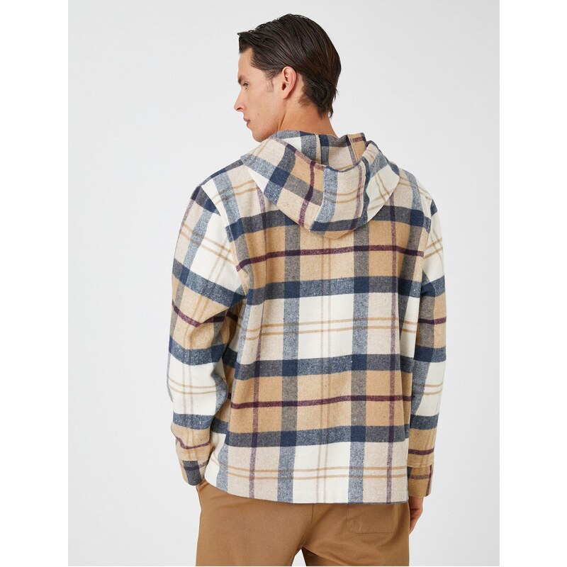 Koton Plaid Oversized Sweatshirt with Hooded Pocket Detailed Half-Zip