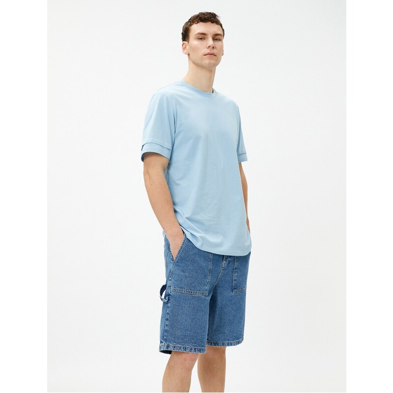 Koton Basic T-Shirt Crew Neck Sleeve Detailed