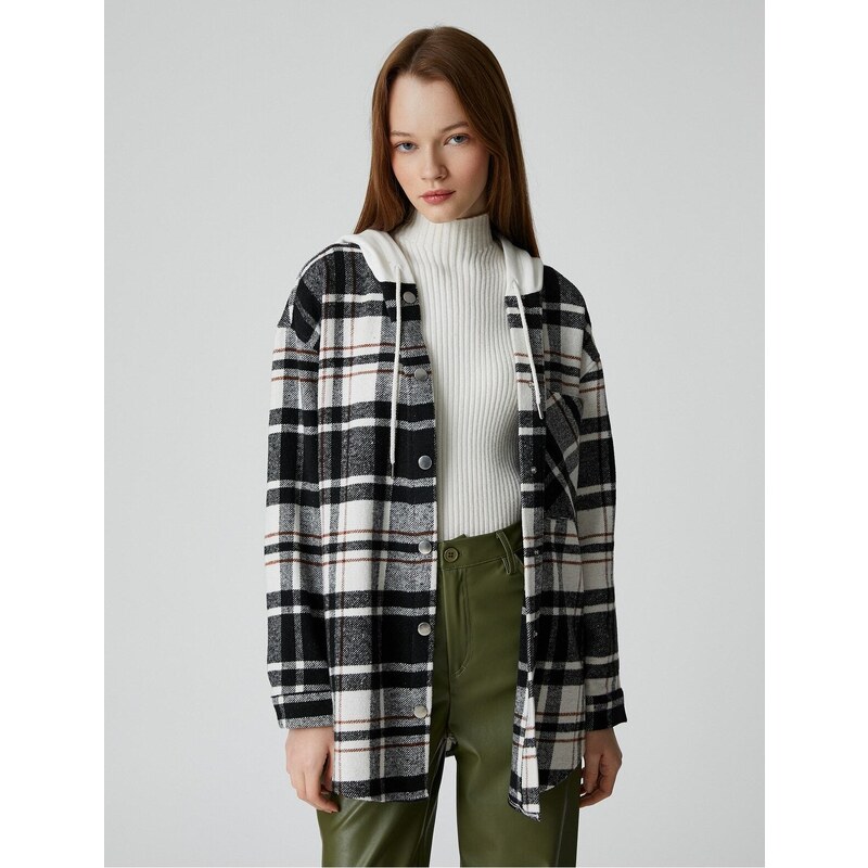 Koton Lumberjack Shirt Jacket Oversize Hooded Pocket Detailed