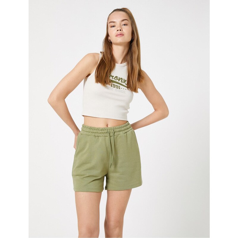 Koton Mini Shorts with Lace Waist and Pocket Detail