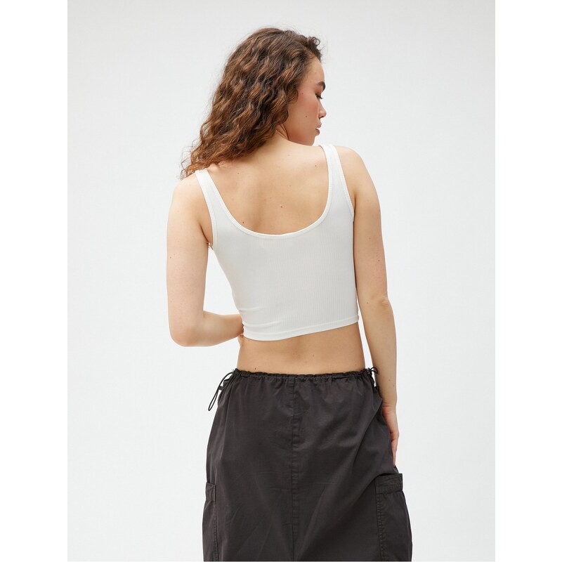 Koton Crop Corduroy Singlets Basic U-Neck