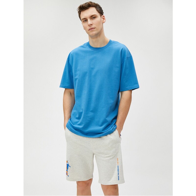 Koton Basketball Printed Shorts with Lace-Up Waist, Slim Fit with Pockets.