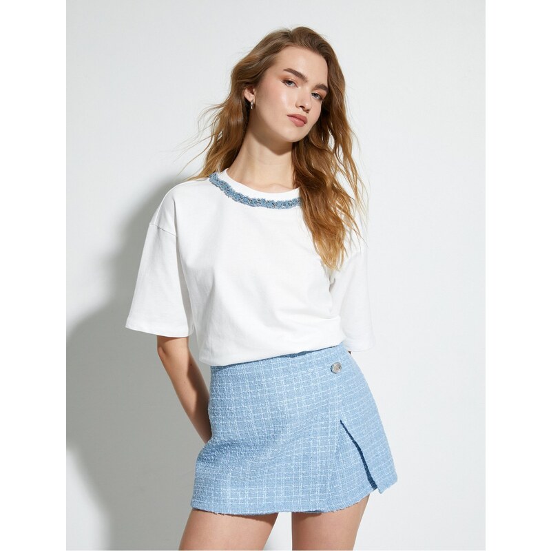 Koton Tweed Shorts Skirt Mini Normal Waist
