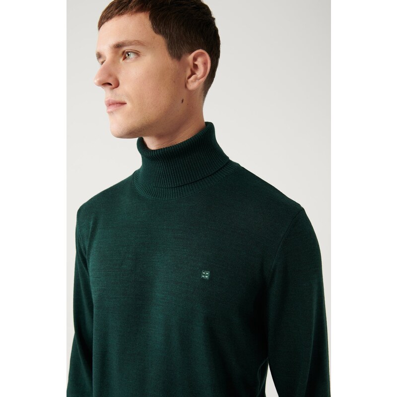 Avva Green Unisex Knitwear Sweater Full Turtleneck Non Pilling Regular Fit