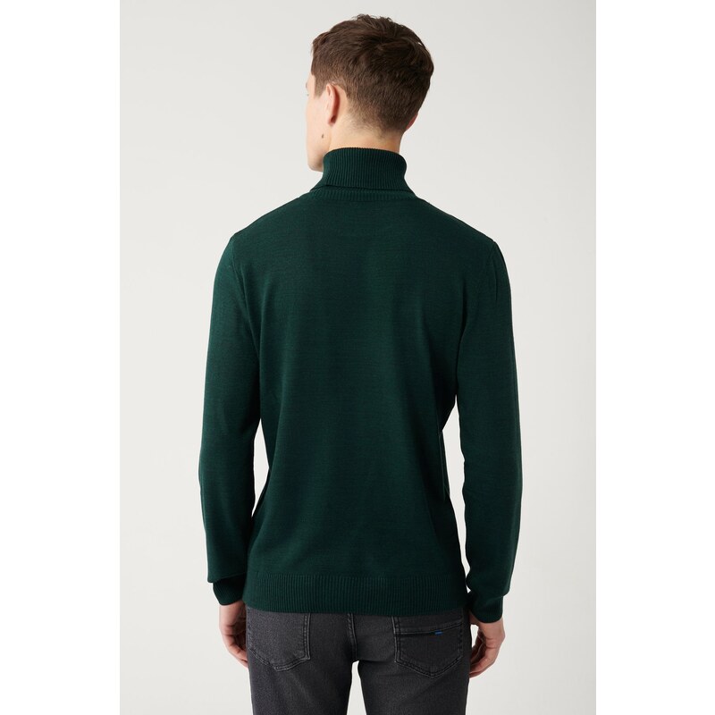 Avva Green Unisex Knitwear Sweater Full Turtleneck Non Pilling Regular Fit