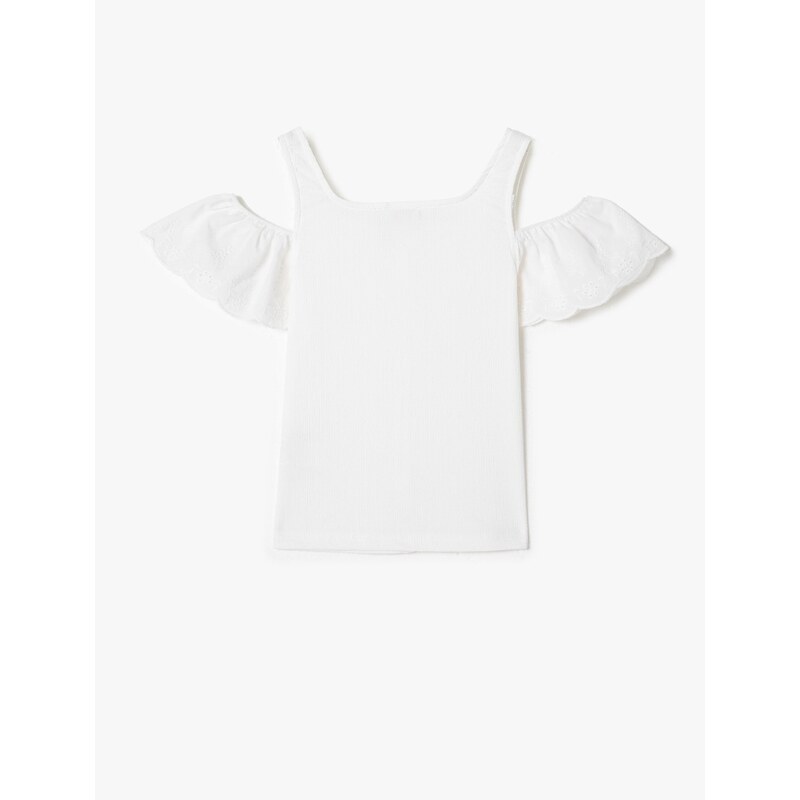 Koton T-Shirt Window Detailed Sleeves Flounce Button Closure