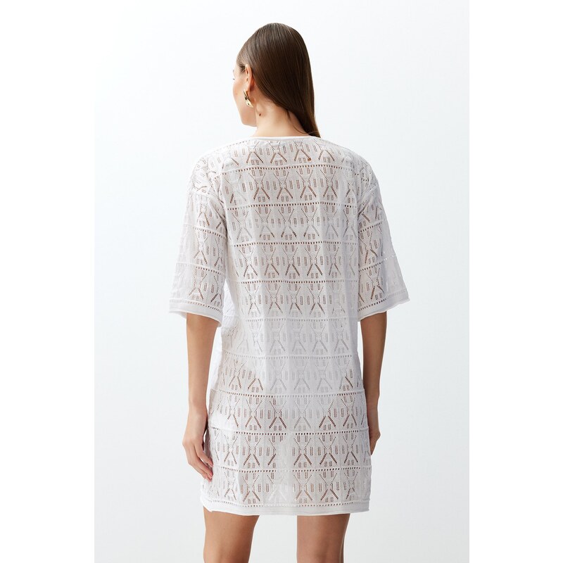 Trendyol Bridal White Mini Knitted Tie-Up Knitwear Look Beach Dress