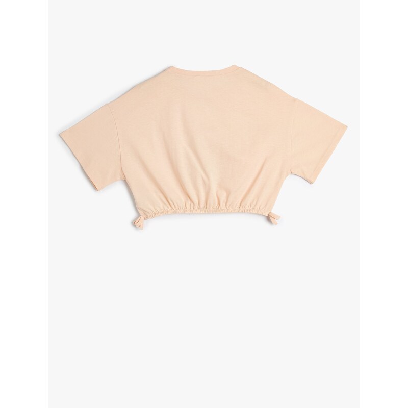 Koton Crop T-Shirt Tropical Printed Elastic Waist Short Sleeve Cotton