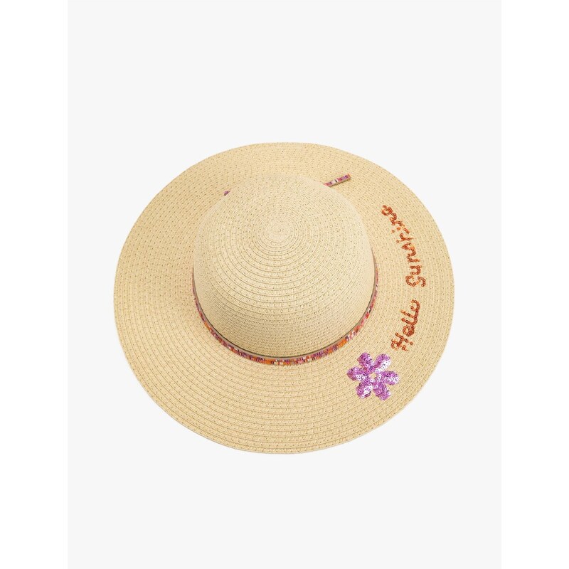 Koton Straw Hat with Stamp-Sequin Detail