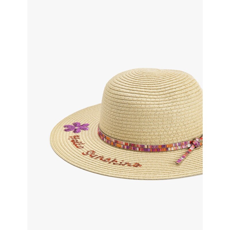 Koton Straw Hat with Stamp-Sequin Detail