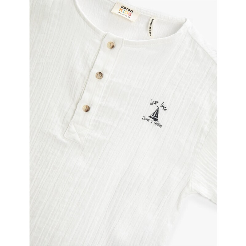 Koton Mandarin Collar T-Shirt Cotton with Embroidery Detail