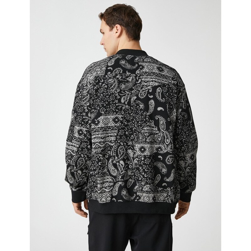 Koton Bomber Jacket with Snap Buttons, Shawl Pattern, Zipper Detail