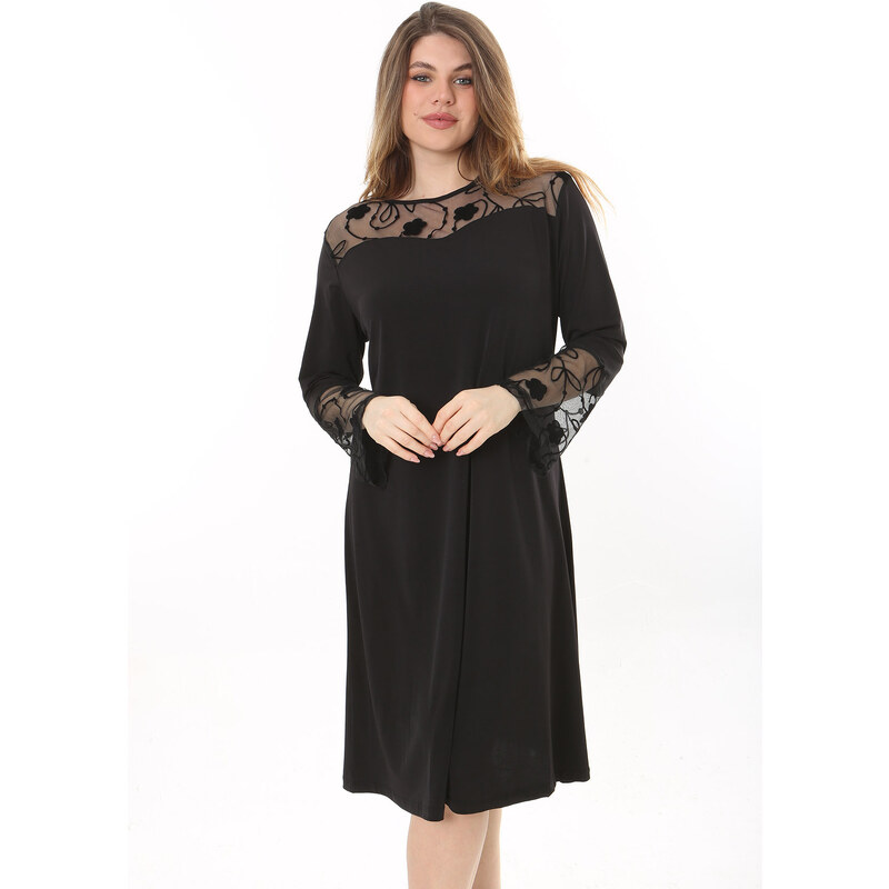 Şans Women's Plus Size Black Lace Detailed Dress