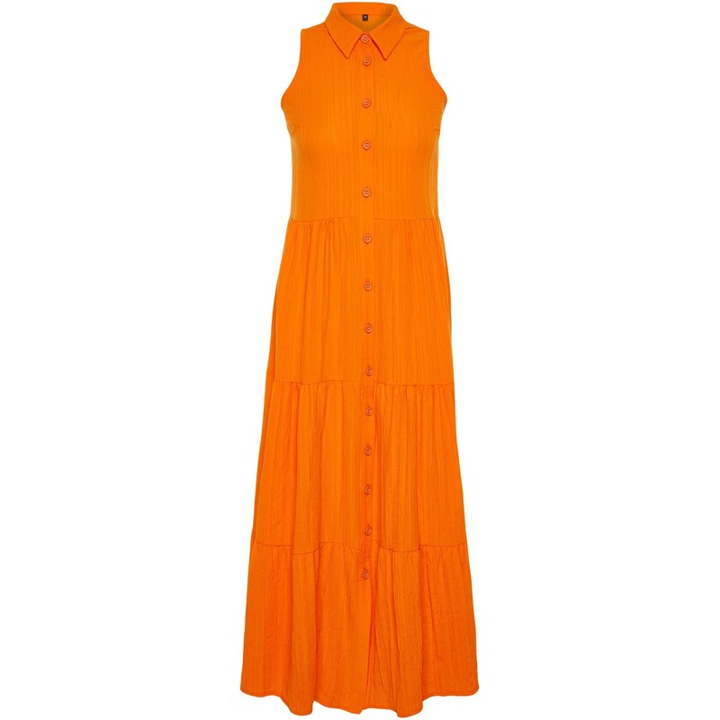 Trendyol Orange Waist Opening Woven Maxi Shirt Dress