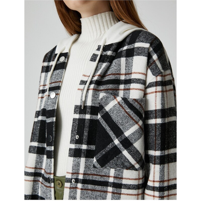 Koton Lumberjack Shirt Jacket Oversize Hooded Pocket Detailed