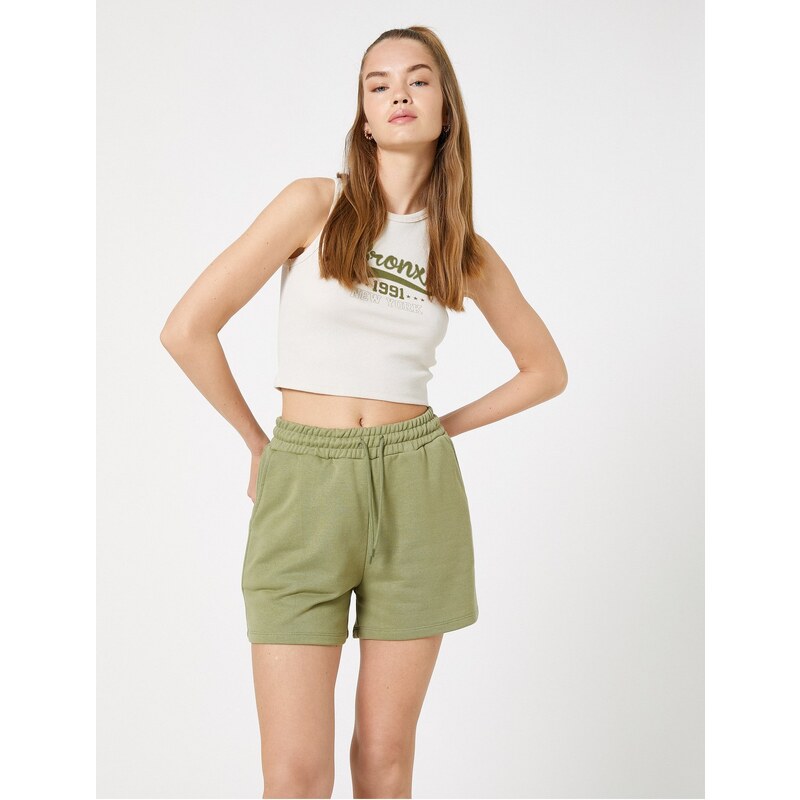 Koton Mini Shorts with Lace Waist and Pocket Detail