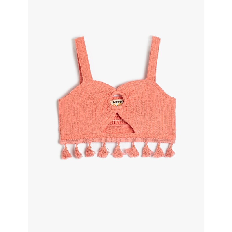 Koton Crop Top with Tassels Window Detail Sweetheart Neckline Straps