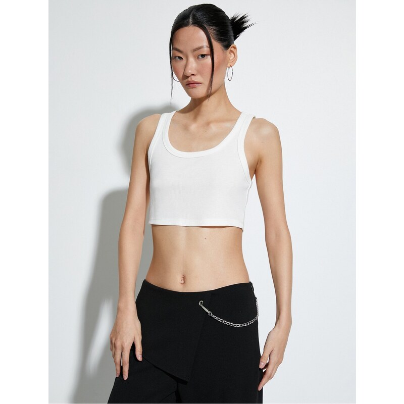 Koton Wide Strap U Neck Ribbed Crop Undershirt