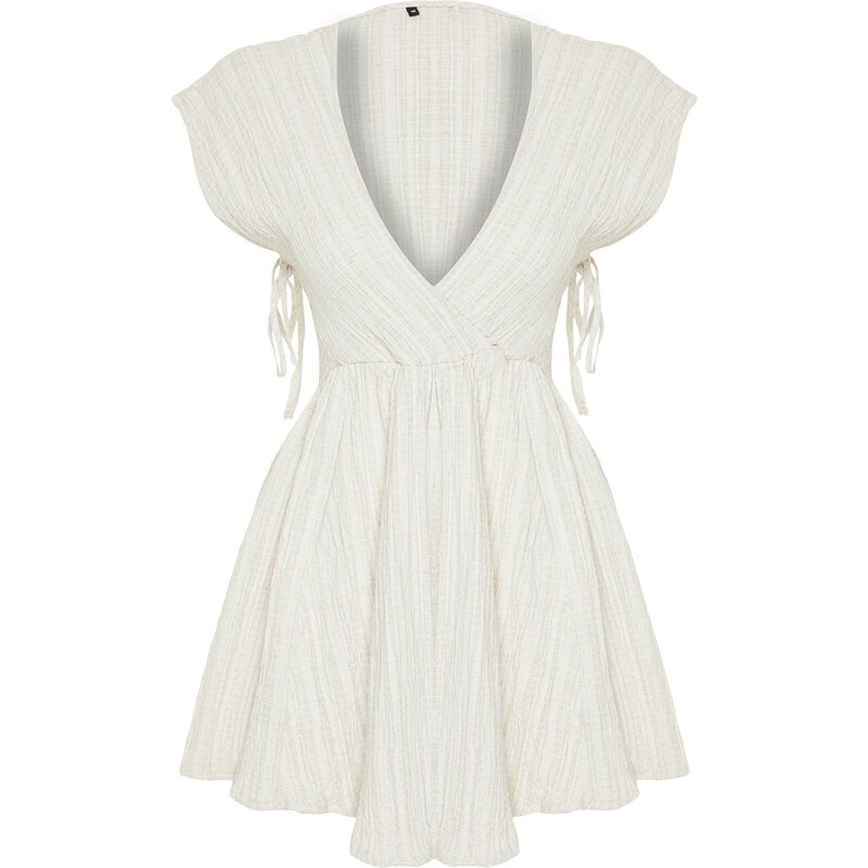 Trendyol Bridal Ecru Mini Woven Cut Out/Window Linen Blend Beach Dress