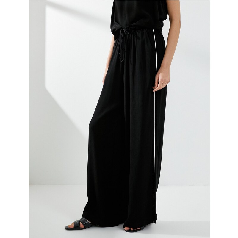 Koton Wide Leg Trousers Pocket High Waist Viscose Ribbon Detail