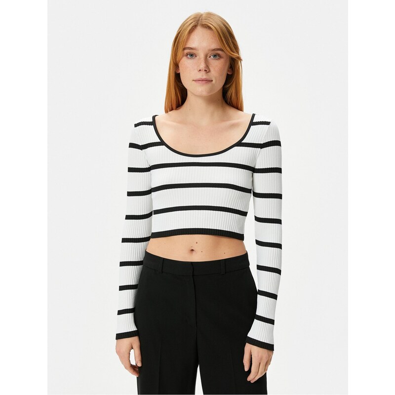 Koton U Neck Ribbed Crop Knitwear Sweater