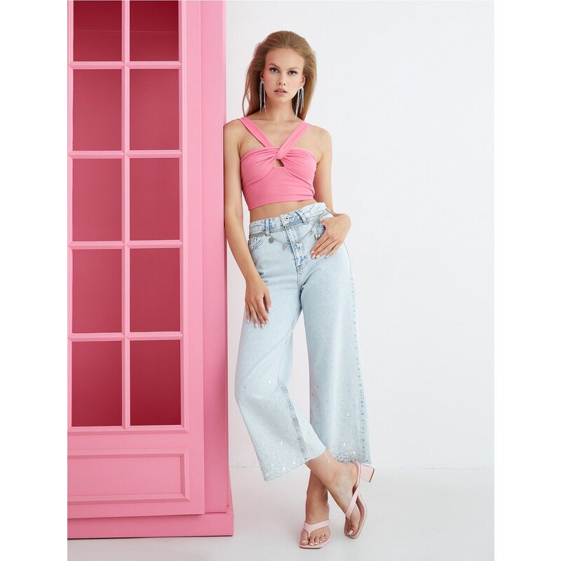 Koton Wide Leg Jeans with Stone Embroidery - Bianca Crop Jeans