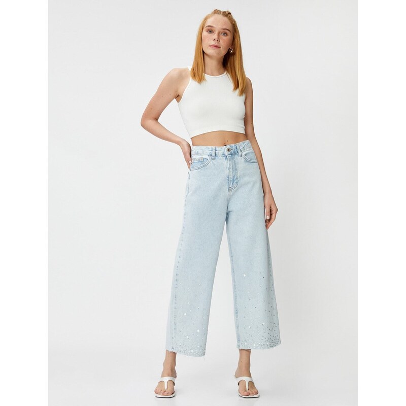 Koton Wide Leg Jeans with Stone Embroidery - Bianca Crop Jeans