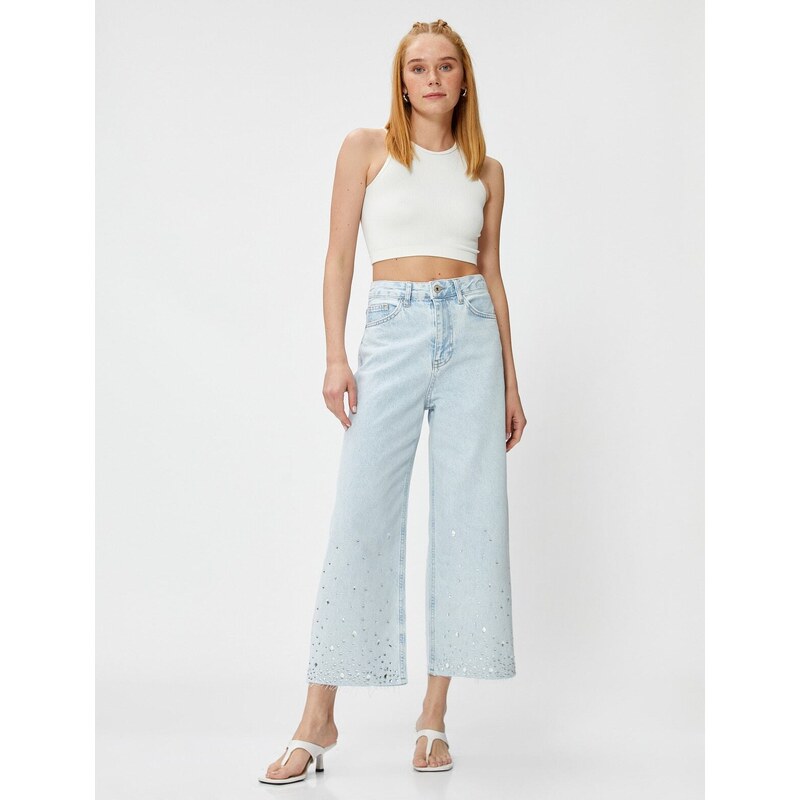 Koton Wide Leg Jeans with Stone Embroidery - Bianca Crop Jeans