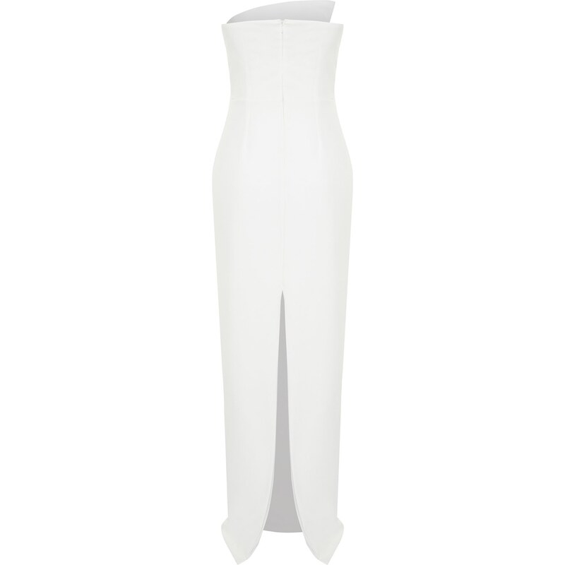 Trendyol White Straight Fitted Woven Evening Dress & Homecoming Dress