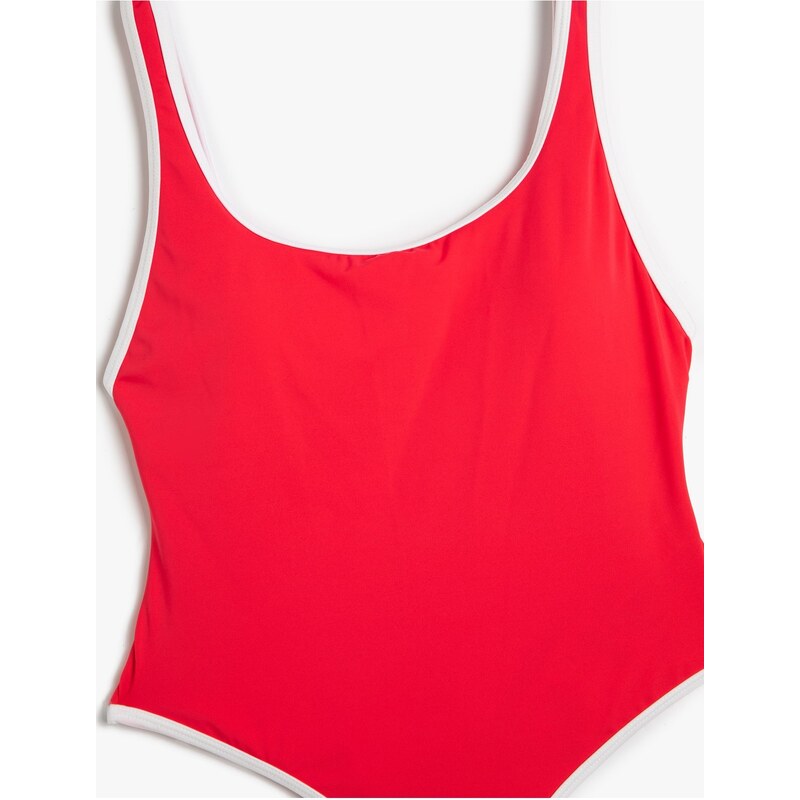 Koton Basic Swimwear U-Neck Piping Detailed with Straps.