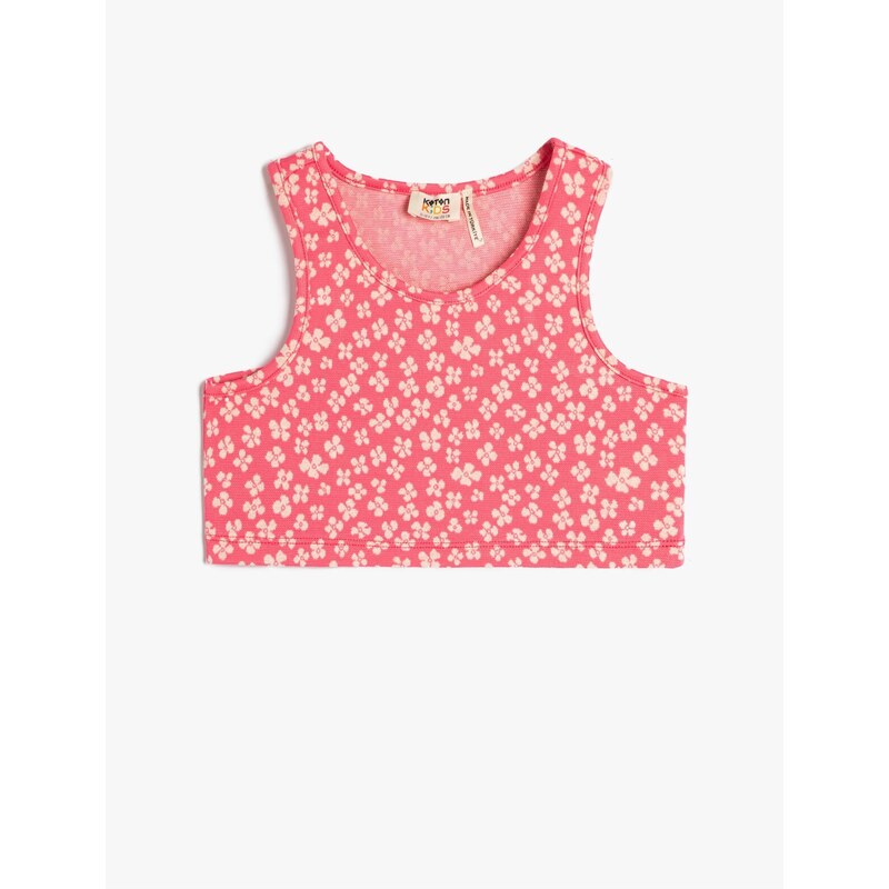 Koton Round Neck Floral Sleeveless Crop Top