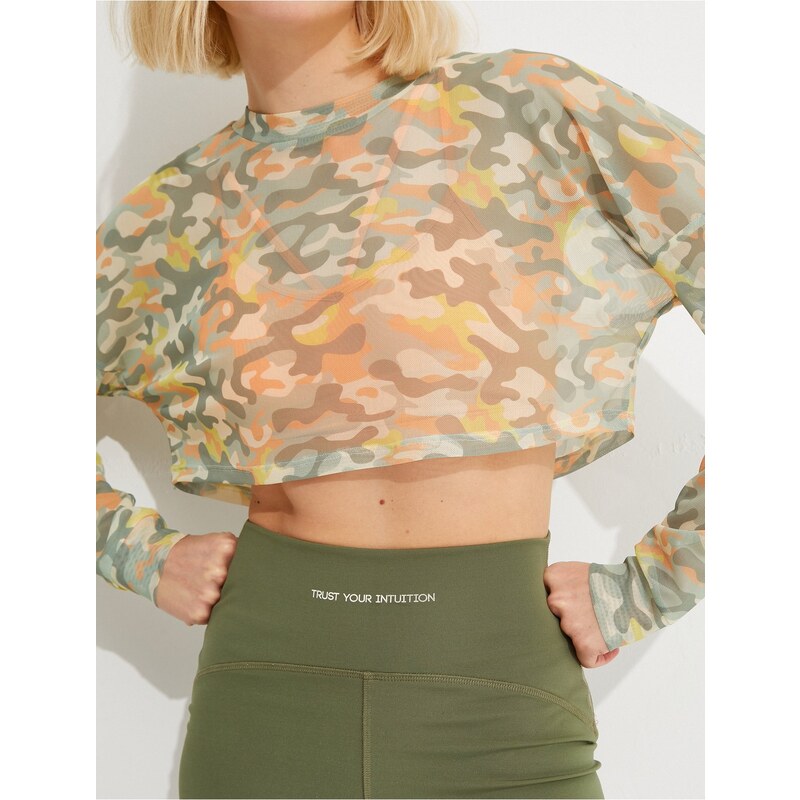 Koton Camouflage Patterned Sports Crop T-Shirt