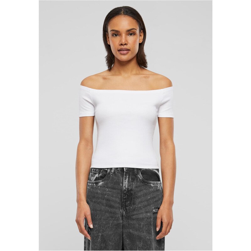 Urban Classics Dámské tričko Organic Off Shoulder Rib - bílé