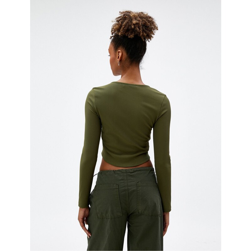 Koton Long Sleeve T-Shirt Crop Waist Corset Crew Neck