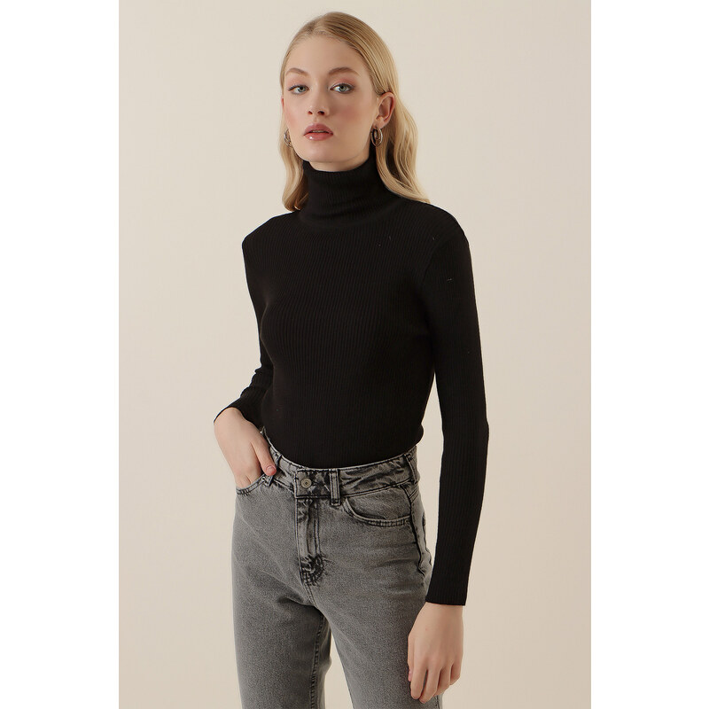 Bigdart 15796 Turtleneck Corduroy Sweater - Black