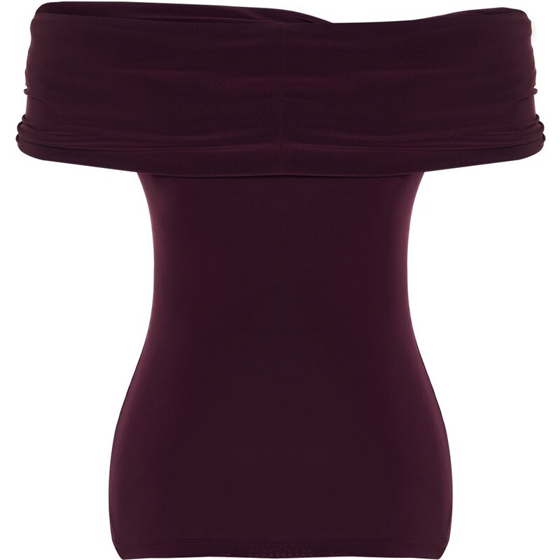 Trendyol Plum Carmen Neck Fitted Stretchy Crop Knitted Blouse