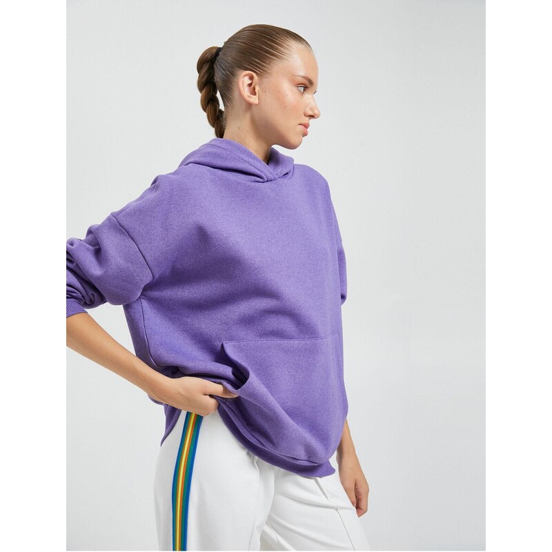 Koton Oversize Sweatshirt Hooded Ribbed Kangaroo Pocket Ribbed