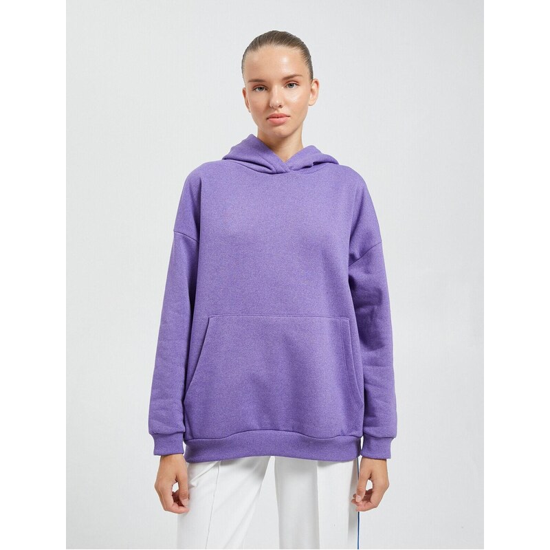 Koton Oversize Sweatshirt Hooded Ribbed Kangaroo Pocket Ribbed