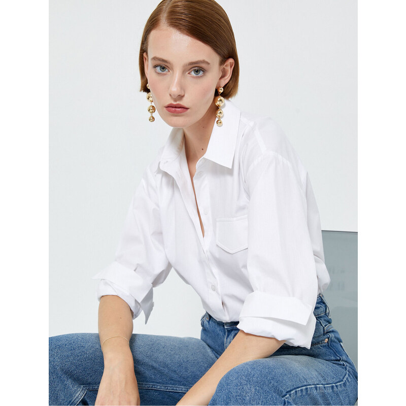 Koton Classic Shirt with Long Sleeves, Buttoned Standard Cut, Pocket