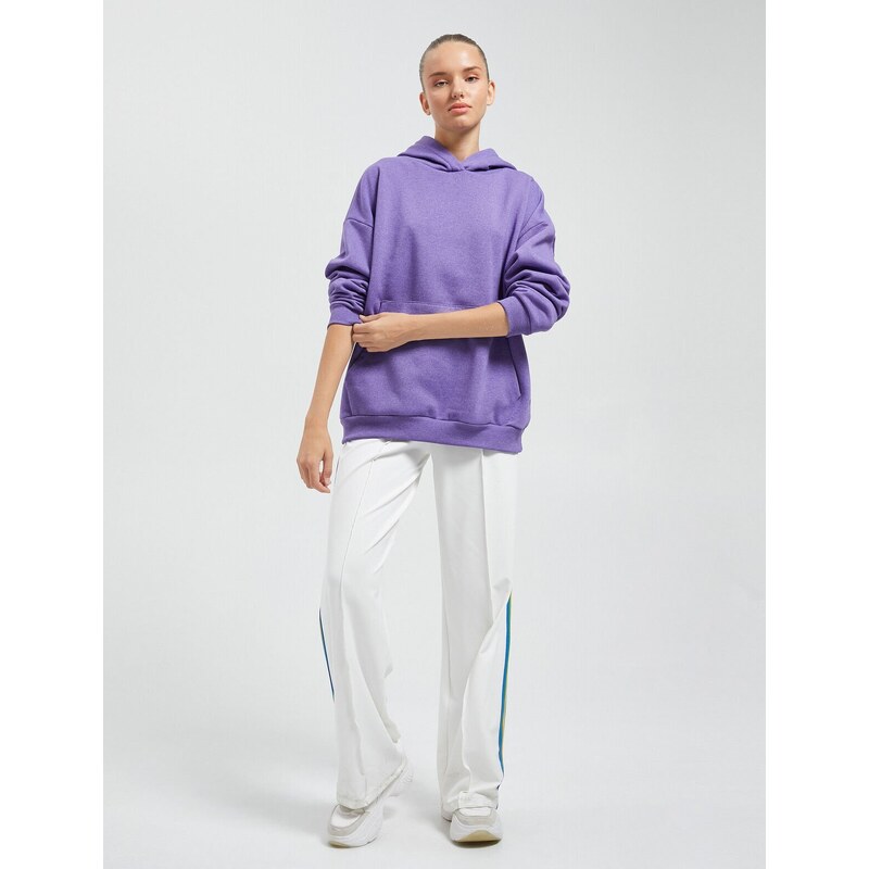 Koton Oversize Sweatshirt Hooded Ribbed Kangaroo Pocket Ribbed