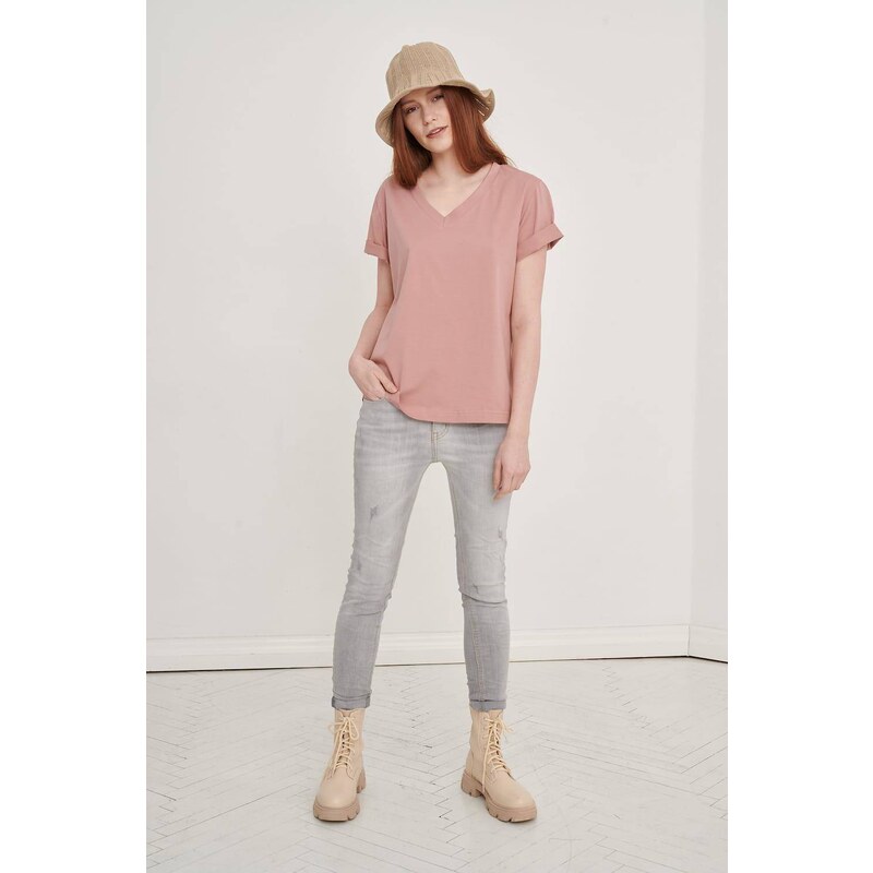 Pink v-neck t-shirt Blue Shadow