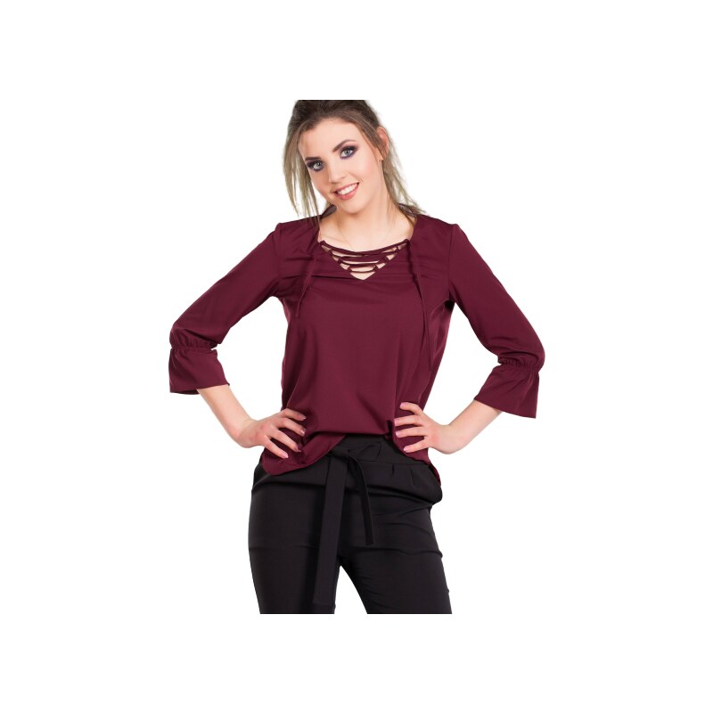 INPRESS Blouse with lace-up neckline purple